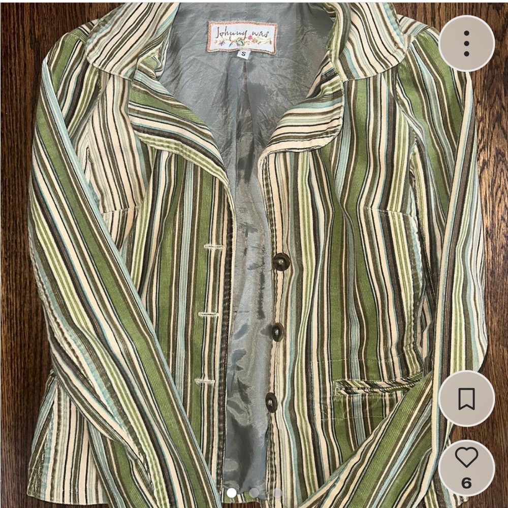 Johnny Was Green and White Striped Jacket